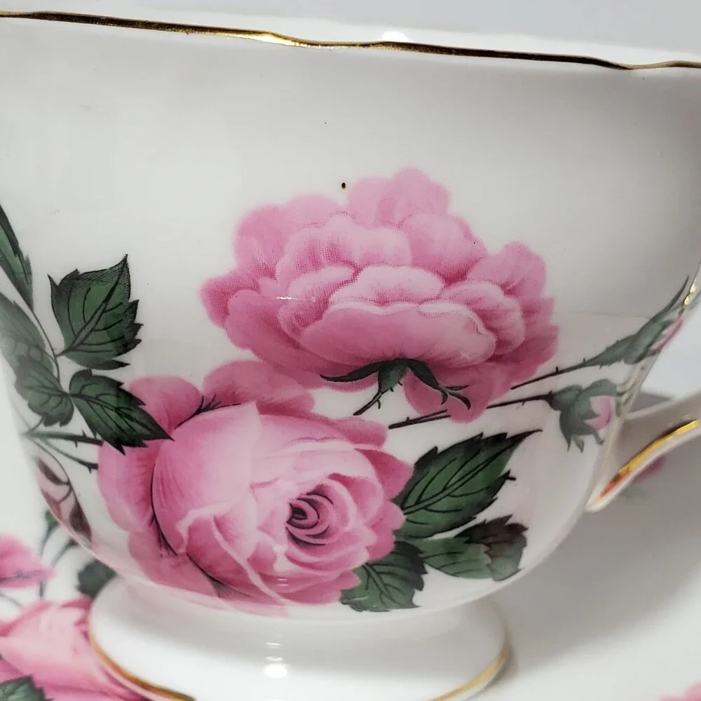 Royal Vale Teacup and Saucer Pink Flowers Vintage